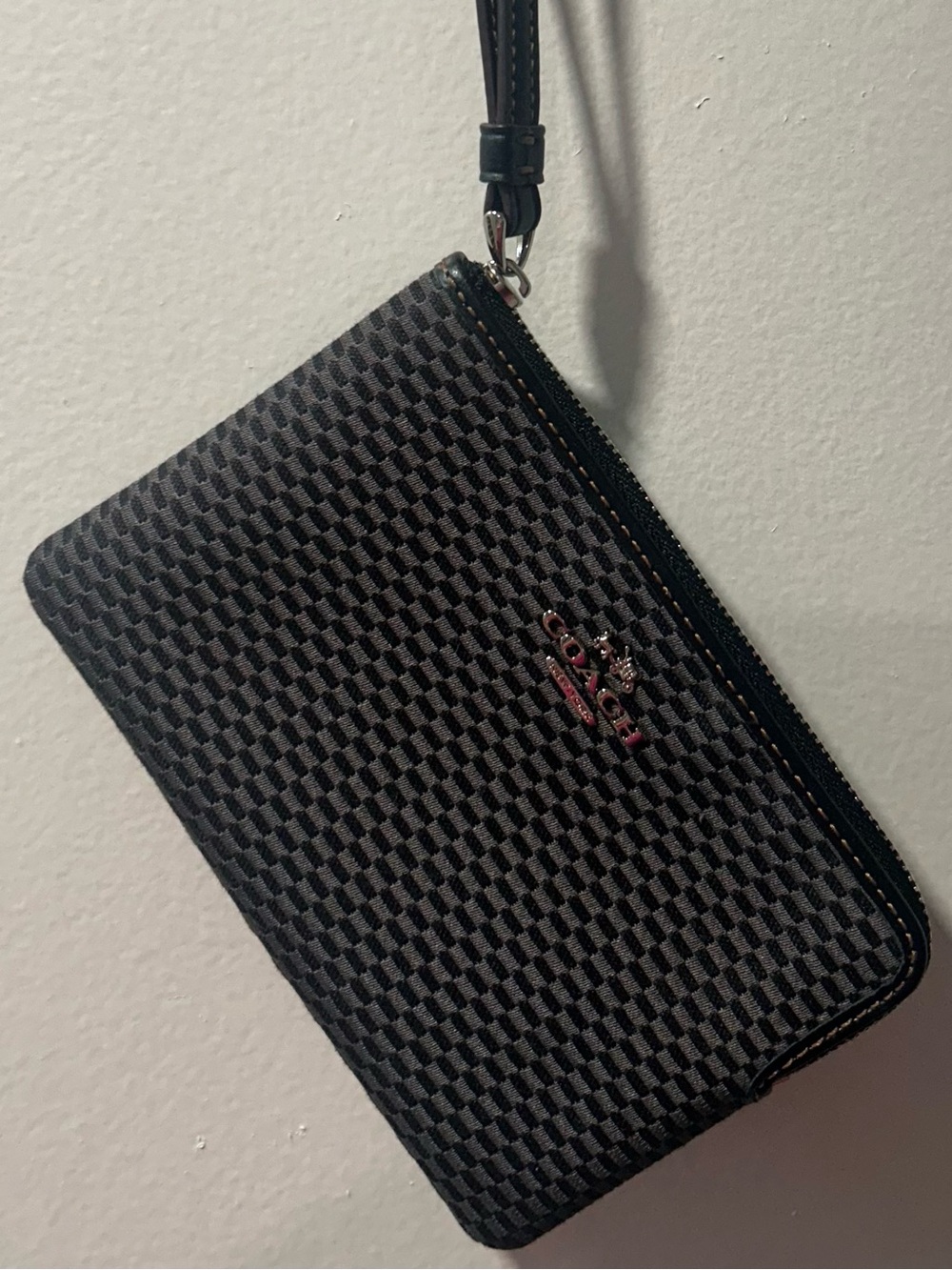 Coach Black Woven Zip Around Wristlet Clutch Wallet + Box & Dust Bag